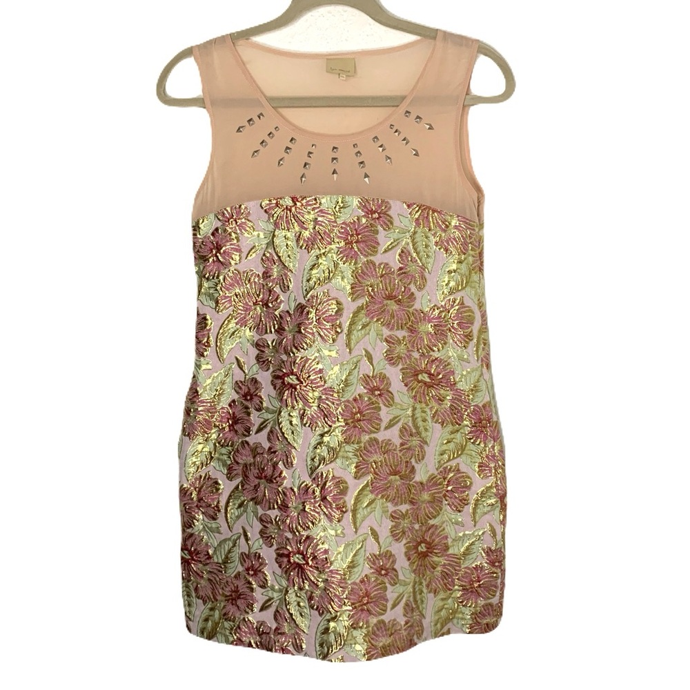 Lyn Around Women’s XS Pink Gold Floral Jacquard Sleeveless Studded Mini Dress